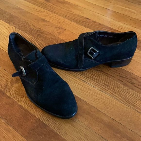 John Varvatos Black Suede Shoes w/ Buckle